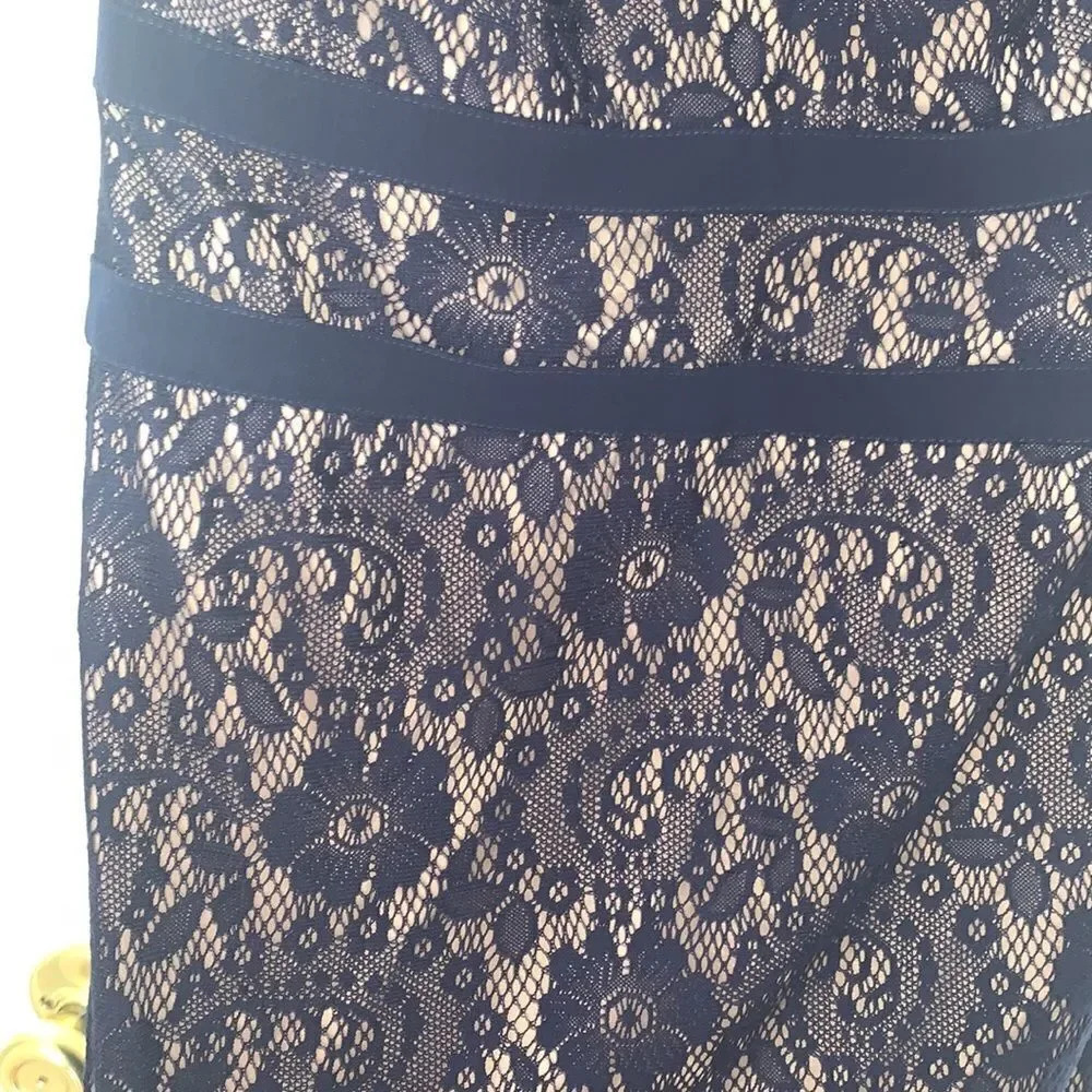 Adrianna Papell Lace Overlay Dress Blue Size 12 - Picture 3 of 5